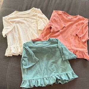 Treasure & Bond Kids Ruffle Hem Tees - White, Pink, and Green